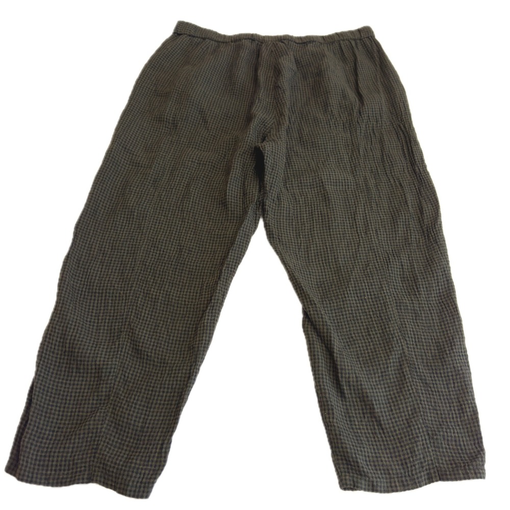 Eileen Fisher Pants Women X Large Green Black Puckered Organic Linen Tapered - Picture 5 of 12